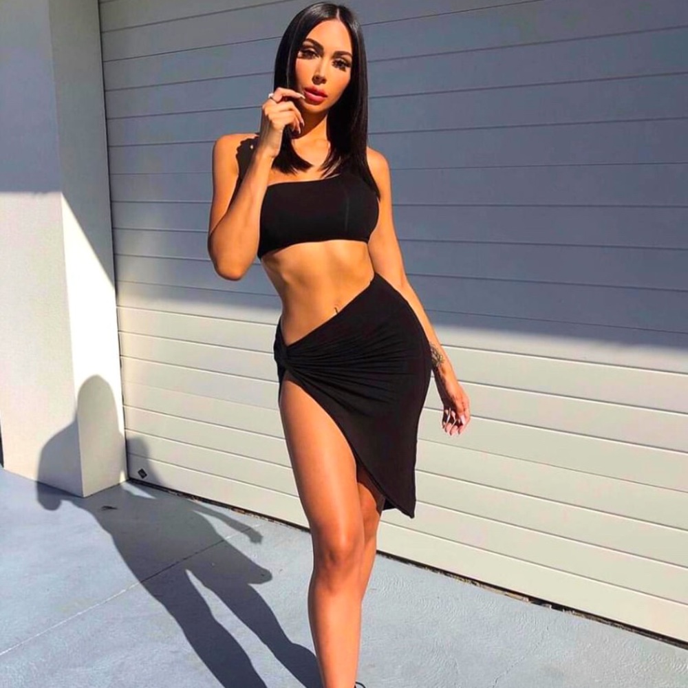 Sexy one shoulder, 2-piece skirt set ** in white**